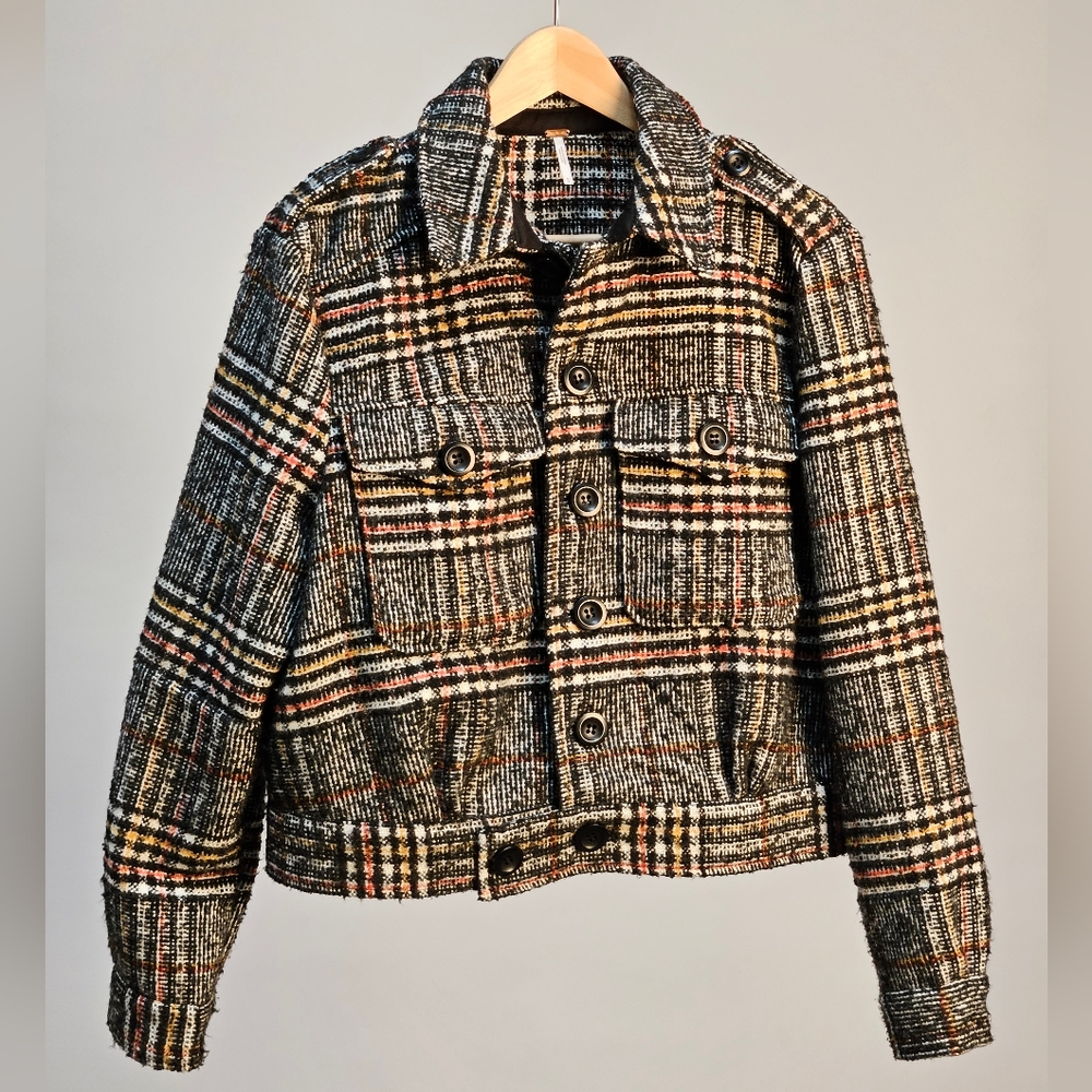 Free People Plaid Bomber Jacket Size M